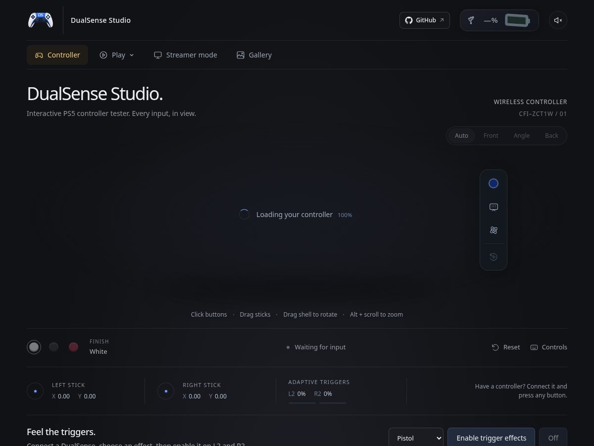 Landing-page snapshot of dualsense.studio