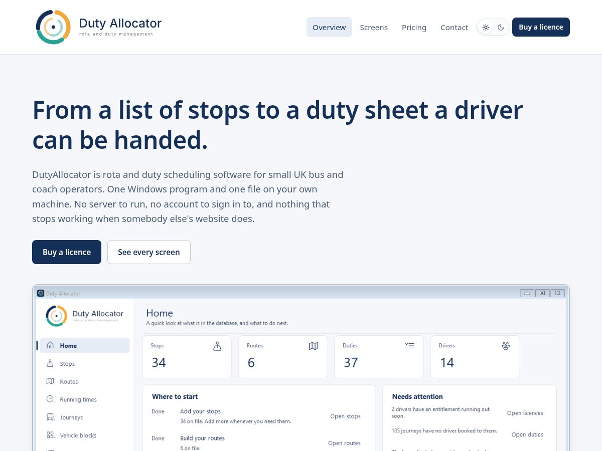 Landing-page snapshot of dutyallocator.com