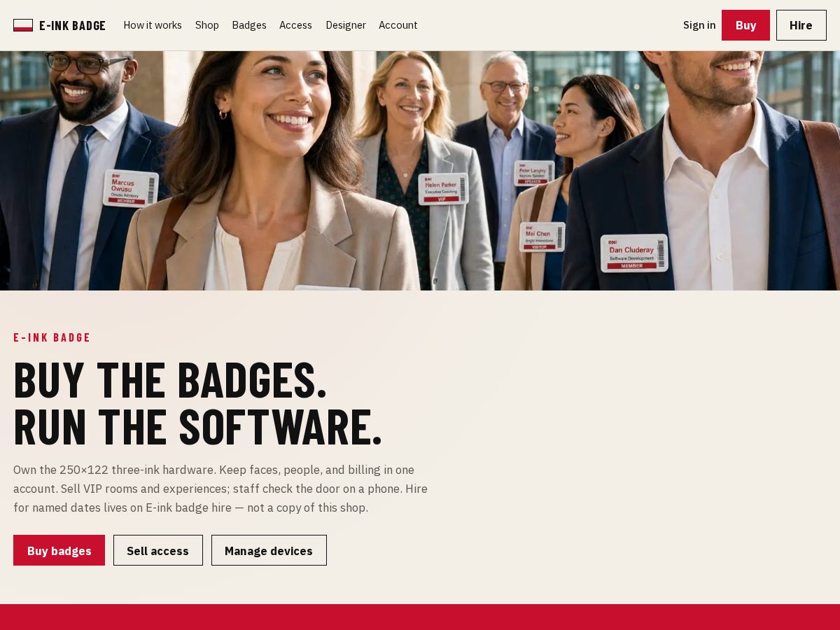 Landing-page snapshot of e-inkbadge.com