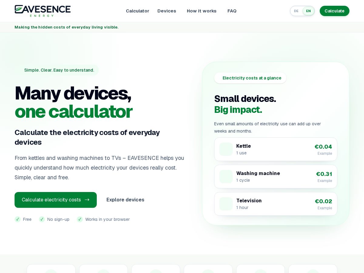 Landing-page snapshot of eavesence.com