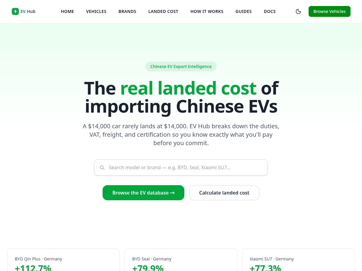 Landing-page snapshot of electricvehiclehub.net