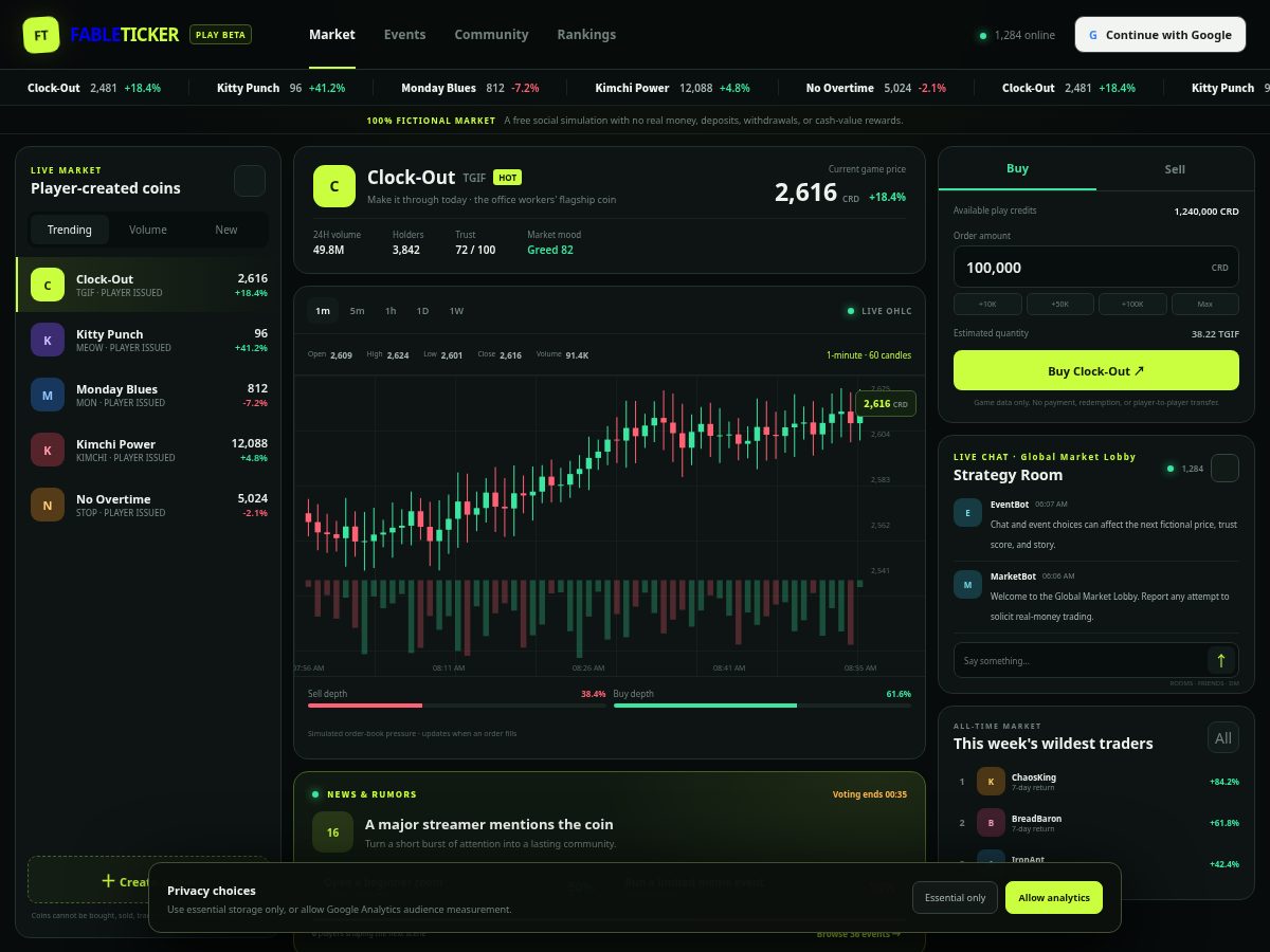 Landing-page snapshot of fableticker.com