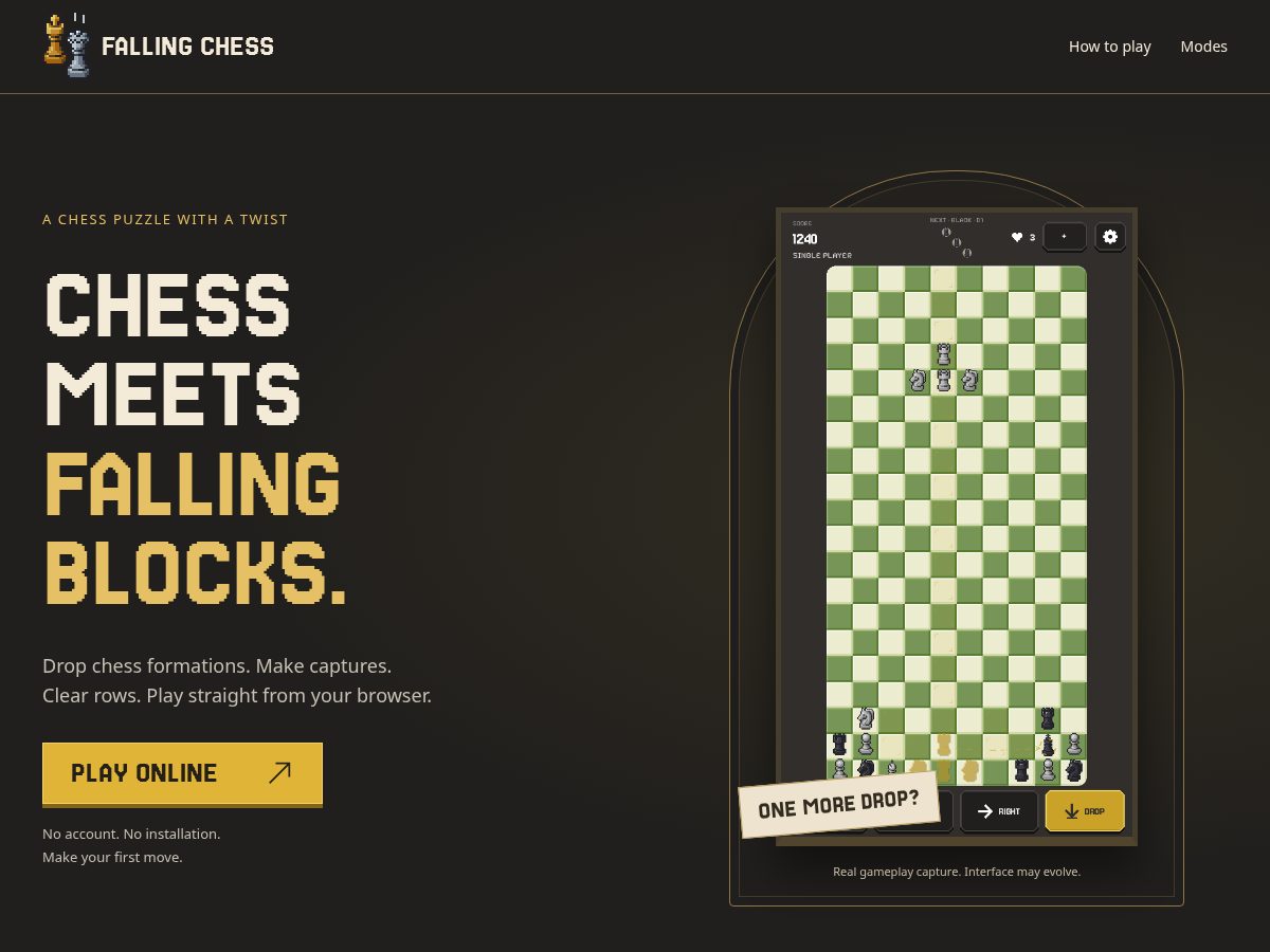 Landing-page snapshot of fallingchess.com