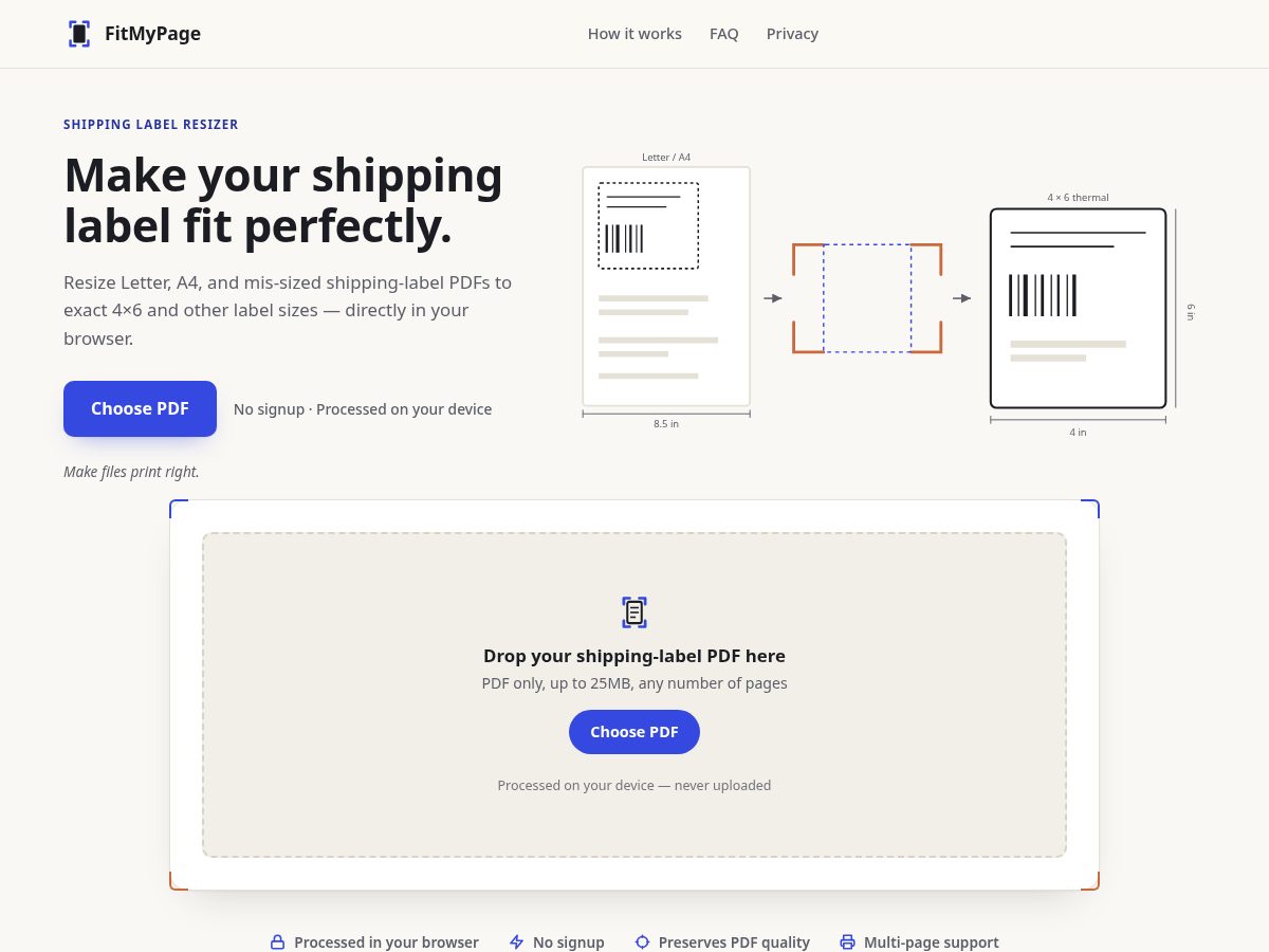Landing-page snapshot of fitmypage.com