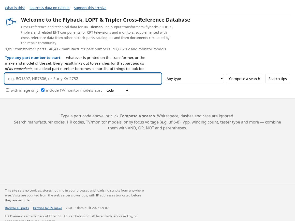 Landing-page snapshot of flyback-reference.net