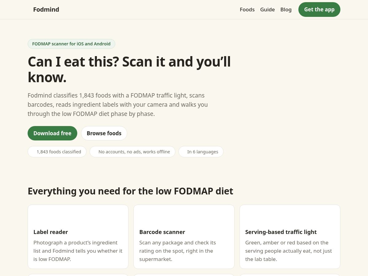 Landing-page snapshot of fodmind.com