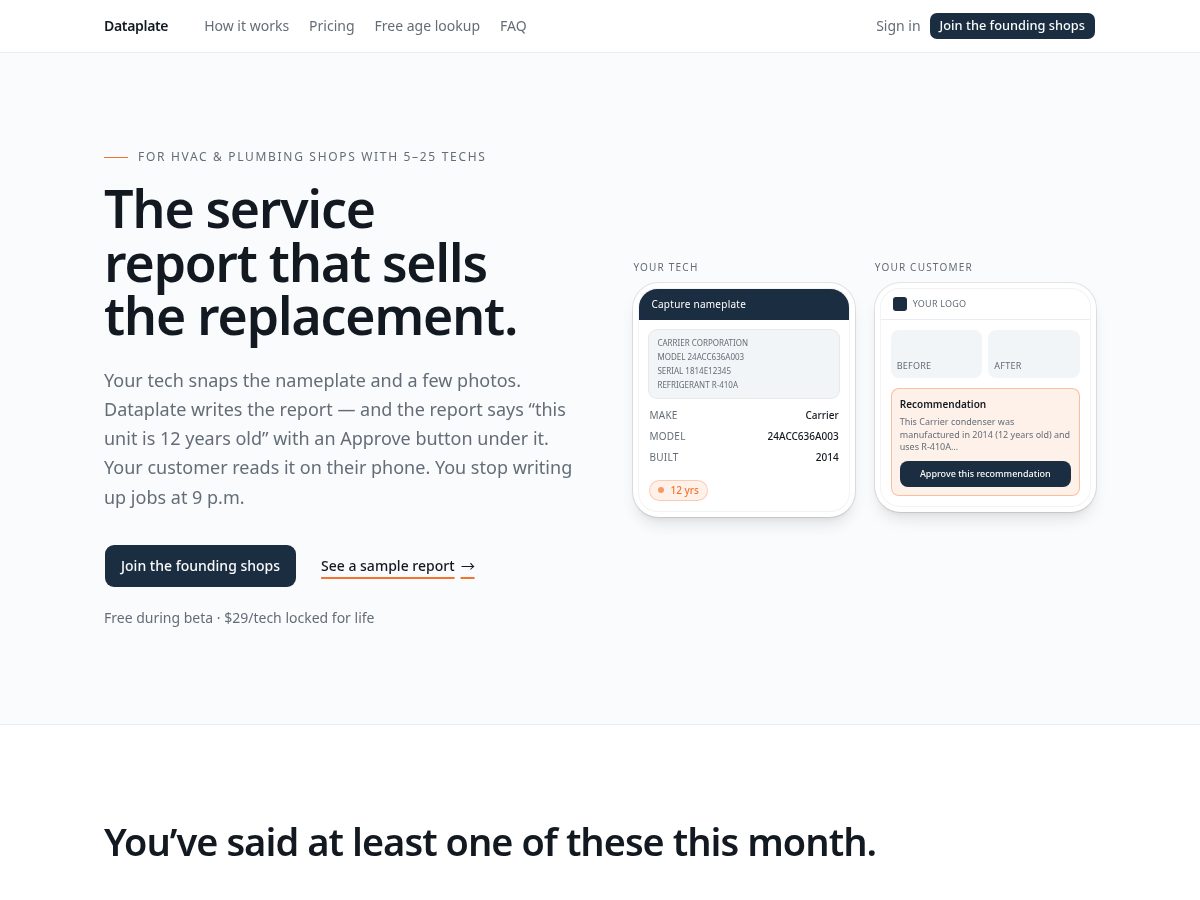 Landing-page snapshot of getdataplate.com