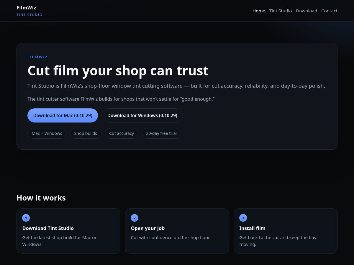 Landing-page snapshot of getfilmwiz.com