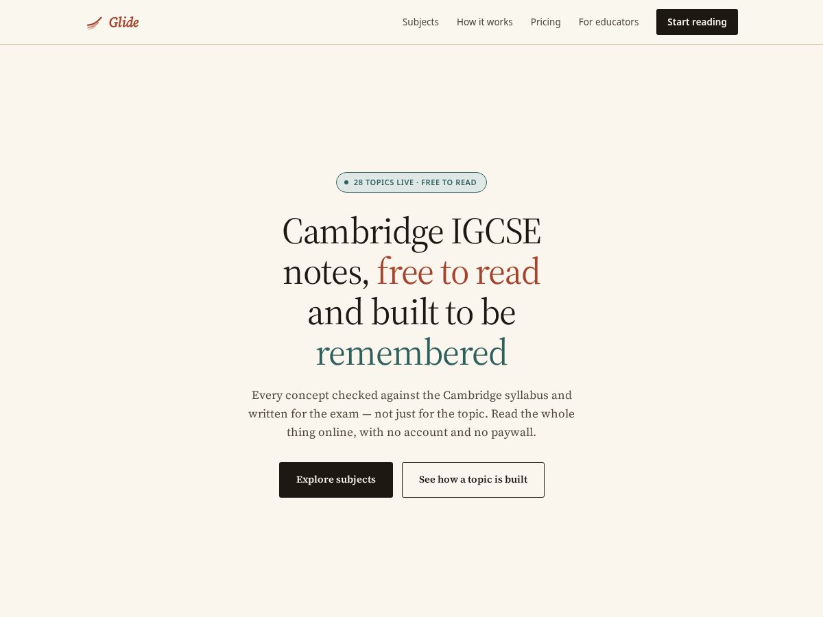 Landing-page snapshot of glidenotes.org