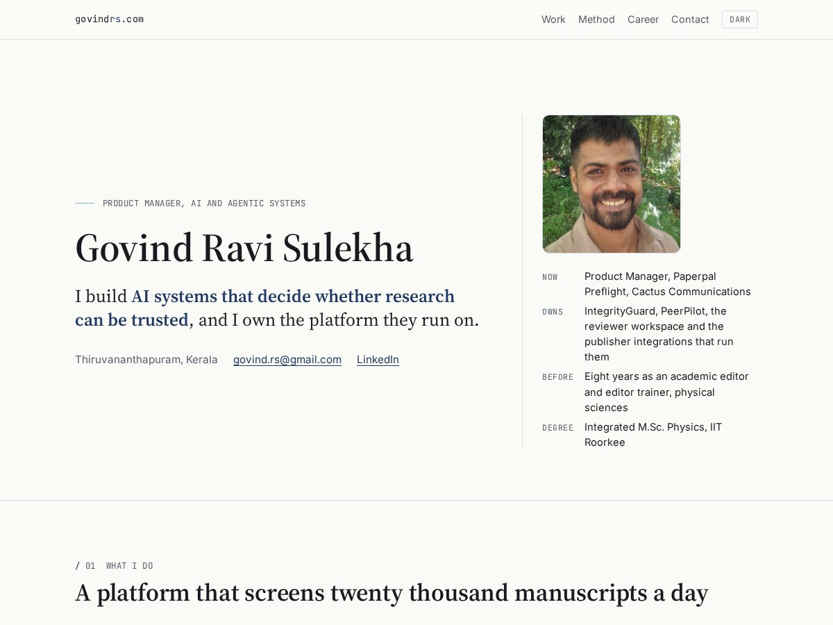 Landing-page snapshot of govindrs.com