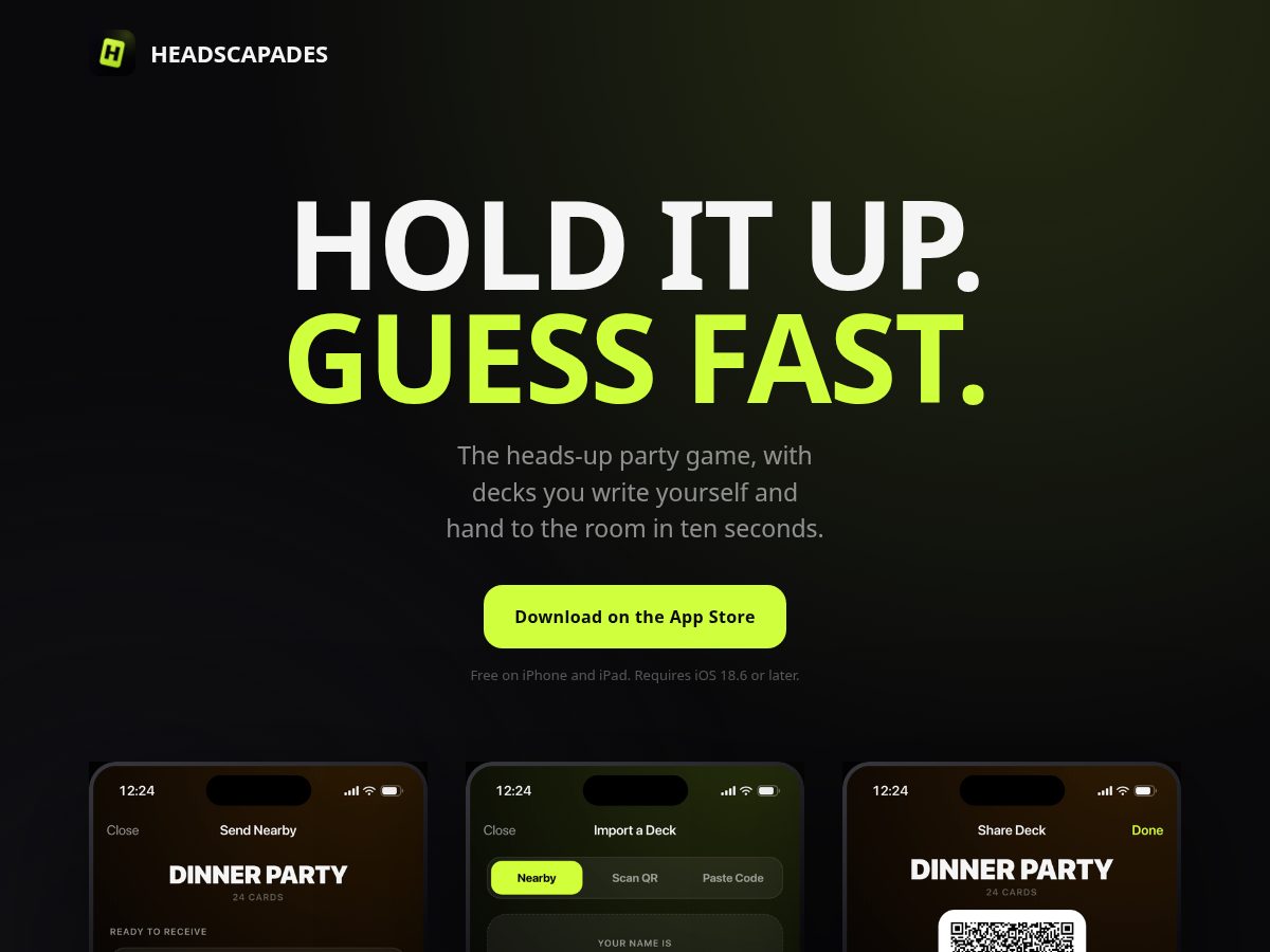 Landing-page snapshot of headscapades.com