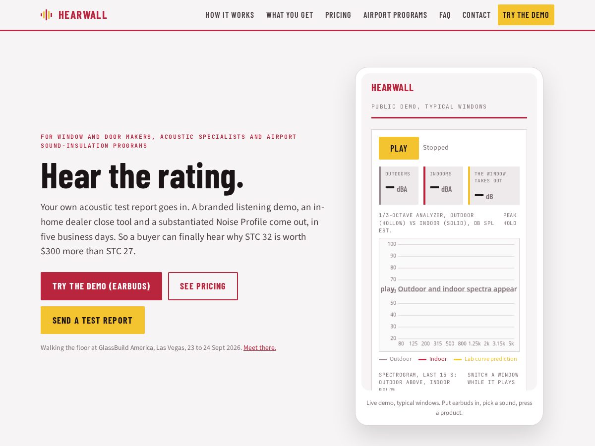 Landing-page snapshot of hearwall.com