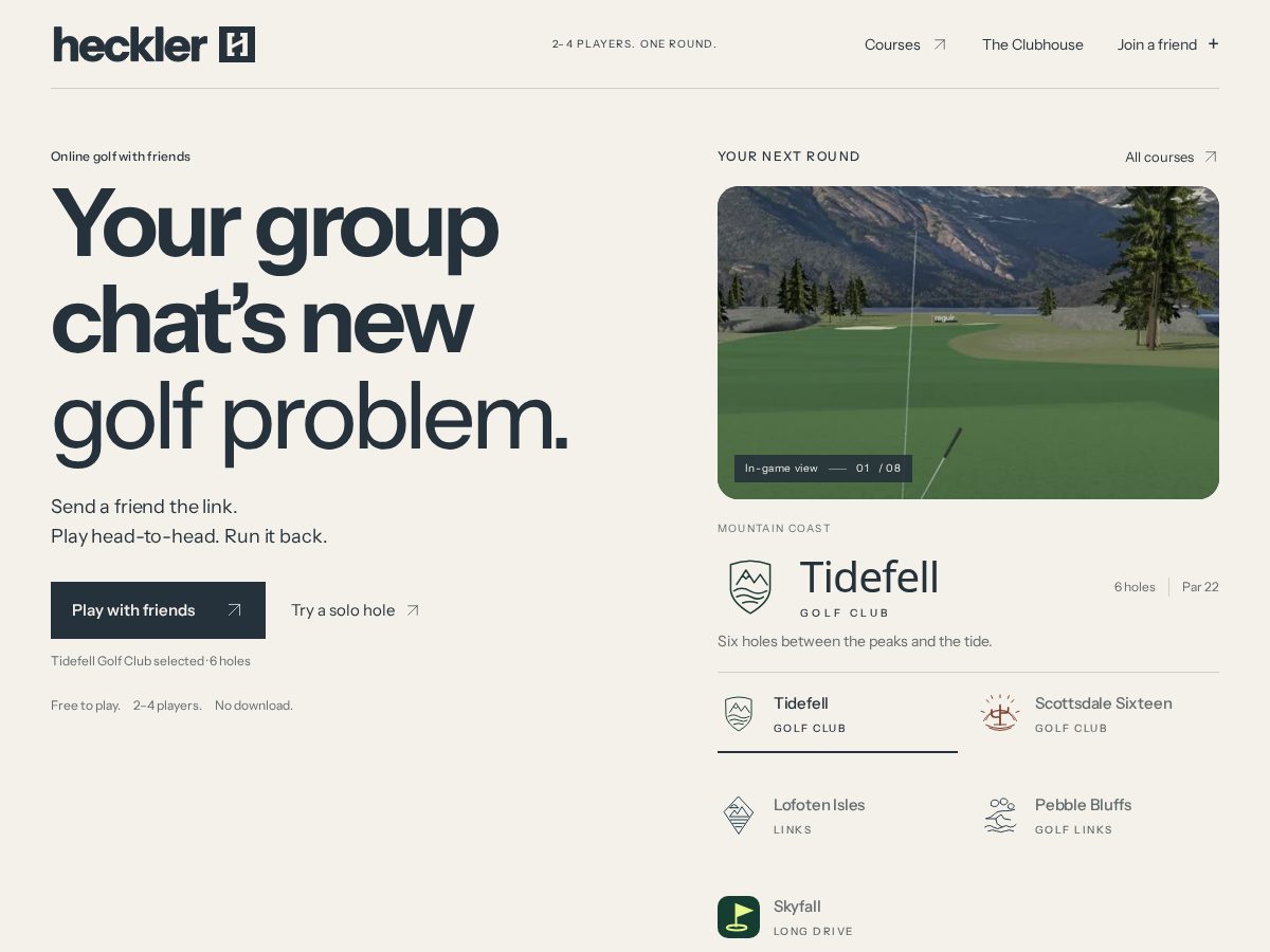 Landing-page snapshot of heckler.golf
