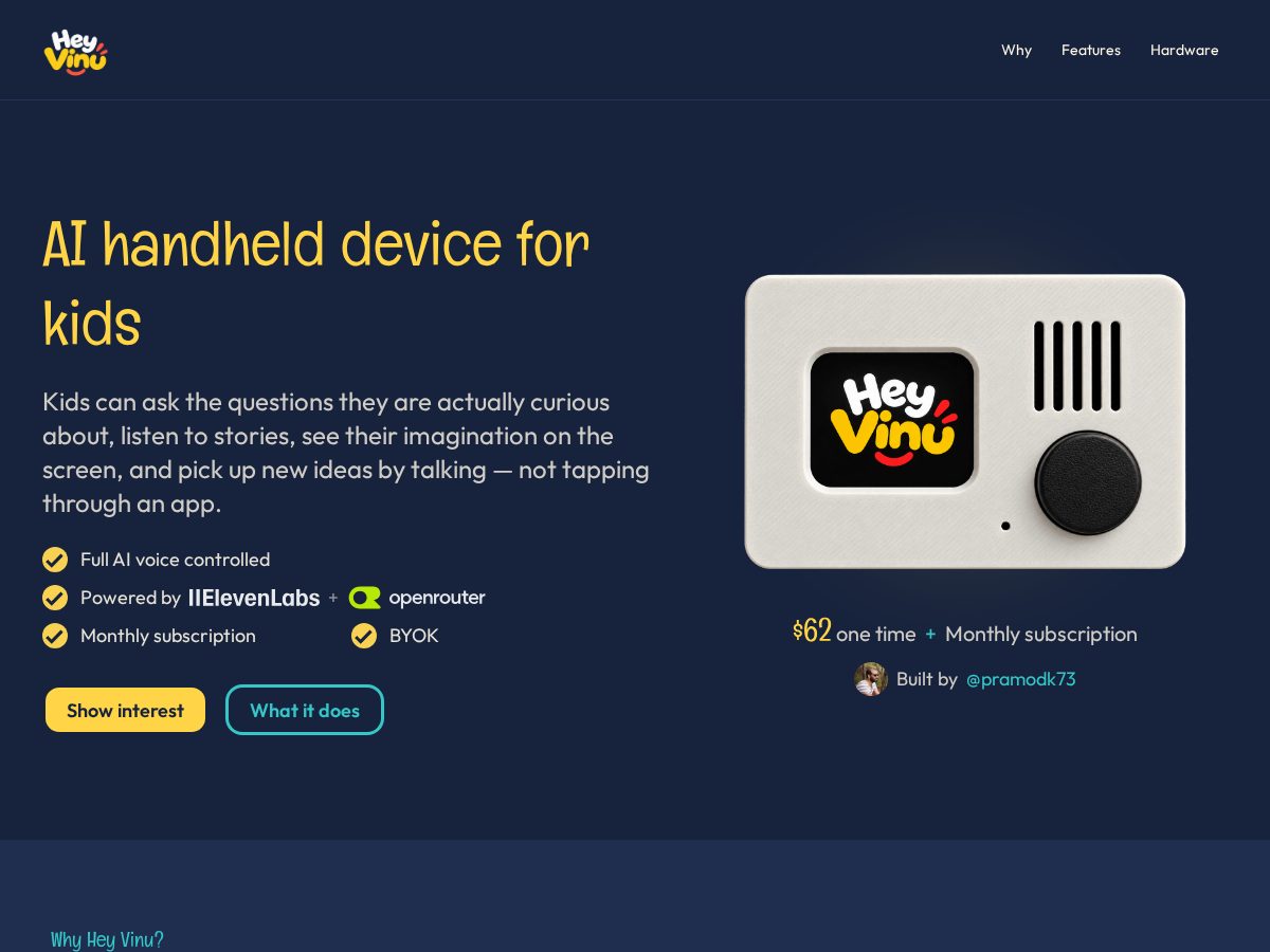 Landing-page snapshot of heyvinu.com