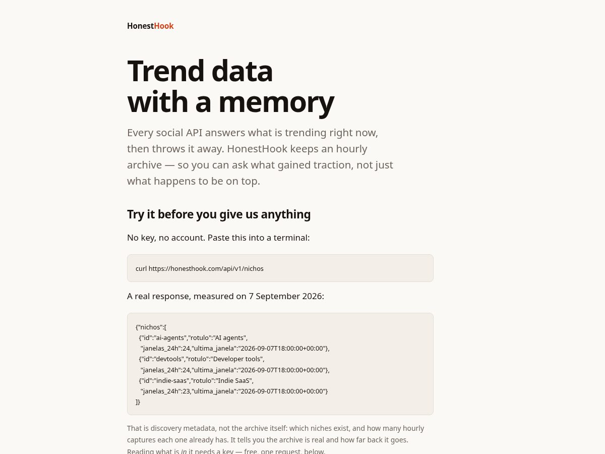 Landing-page snapshot of honesthook.com