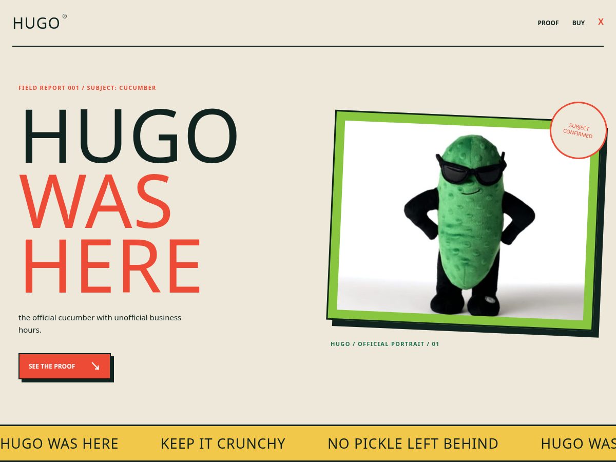 Landing-page snapshot of hugomascot.lol