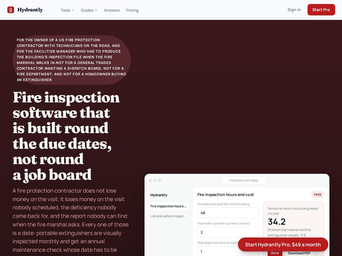 Landing-page snapshot of hydrantly.com
