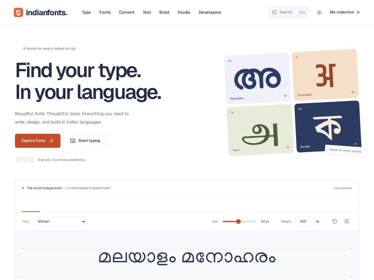 Landing-page snapshot of indianfonts.com