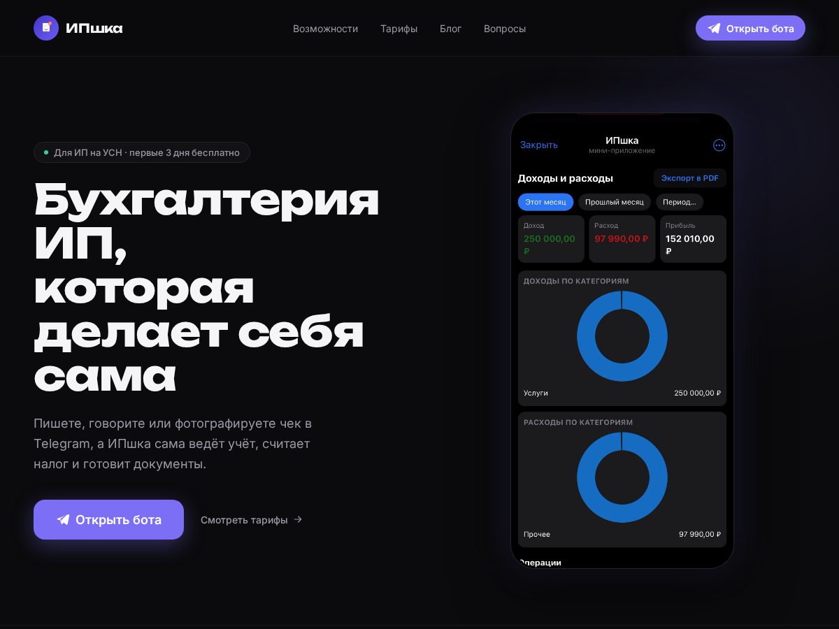 Landing-page snapshot of ipshkabot.com