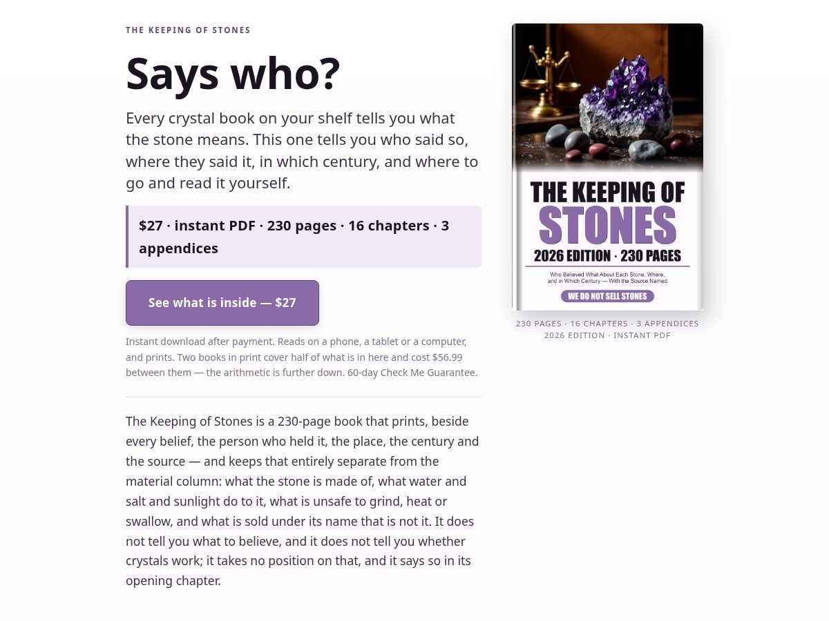Landing-page snapshot of keepingofstones.com