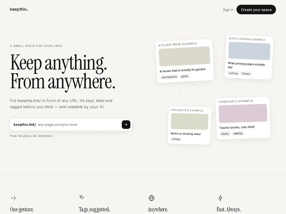 Landing-page snapshot of keepthis.link