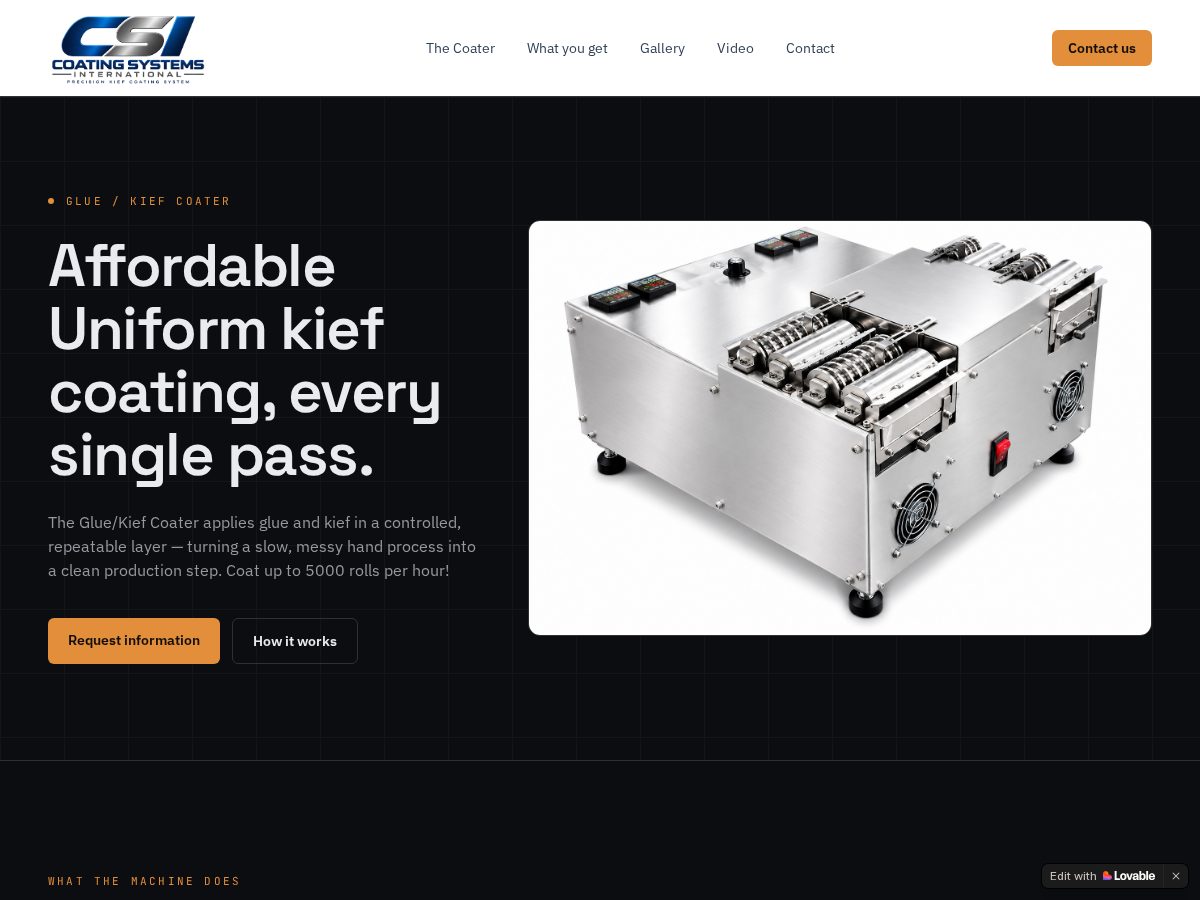 Landing-page snapshot of kiefcoater.com