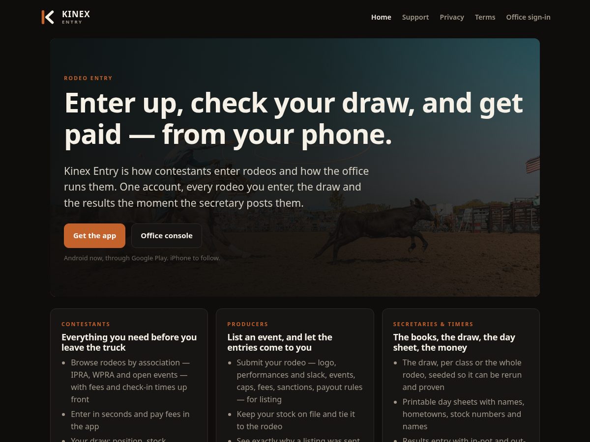 Landing-page snapshot of kinexentry.com