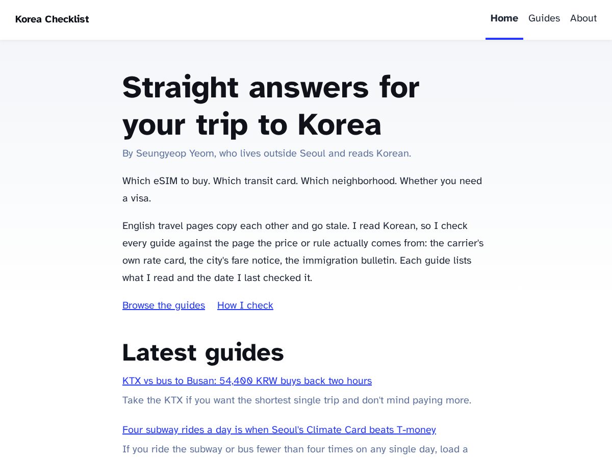 Landing-page snapshot of koreachecklist.com