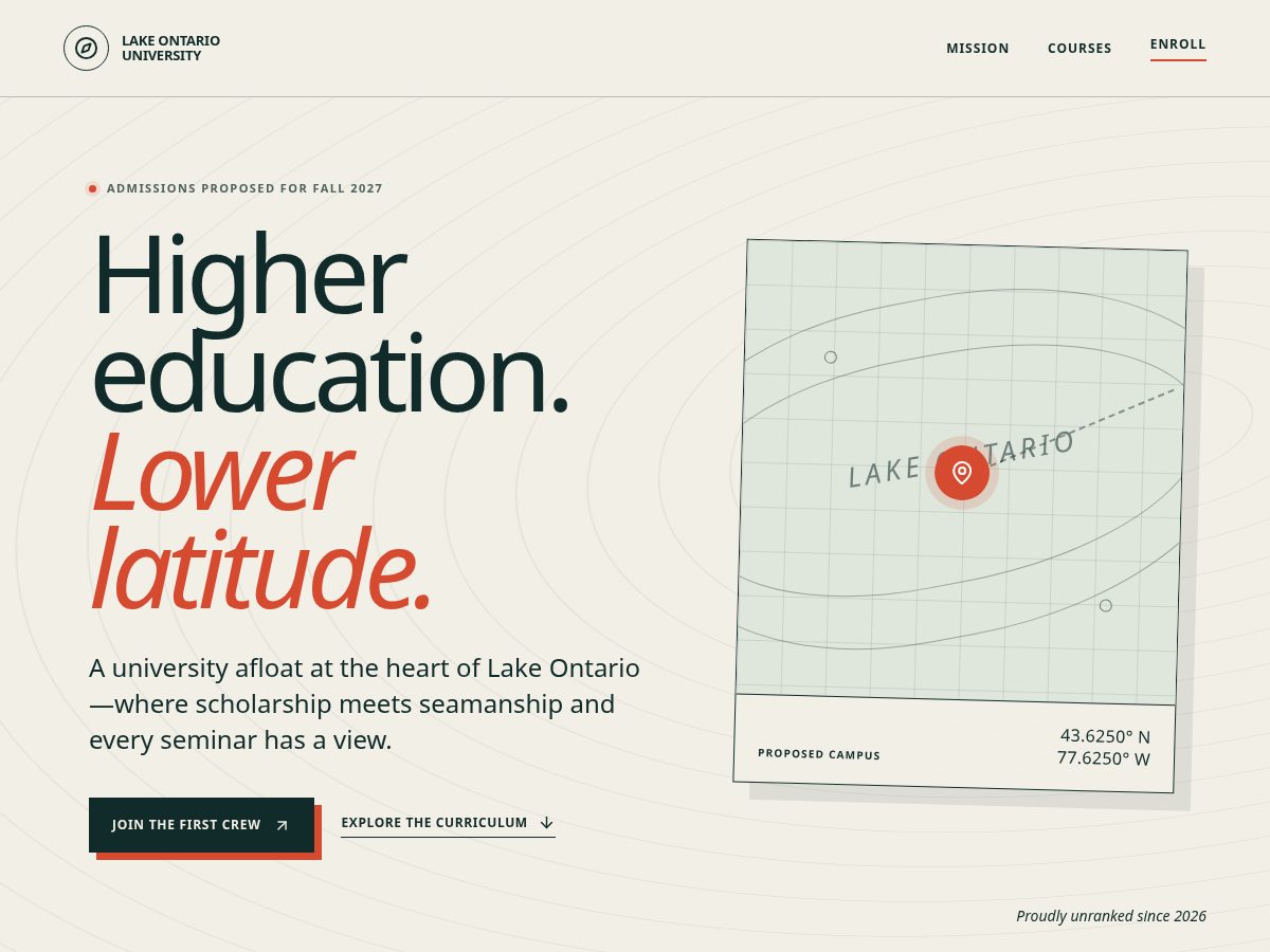 Landing-page snapshot of lakeontariouniversity.org