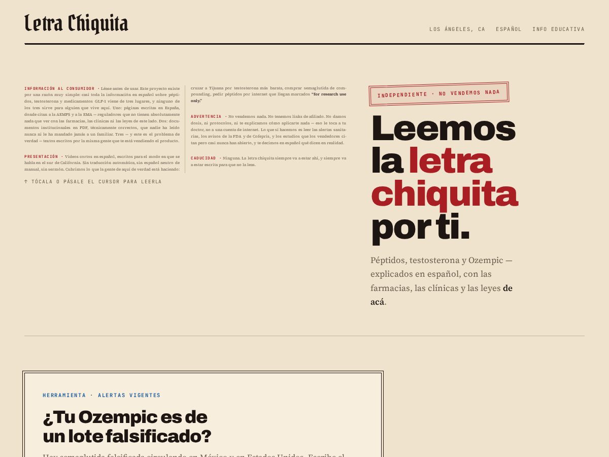 Landing-page snapshot of laletrachiquita.com