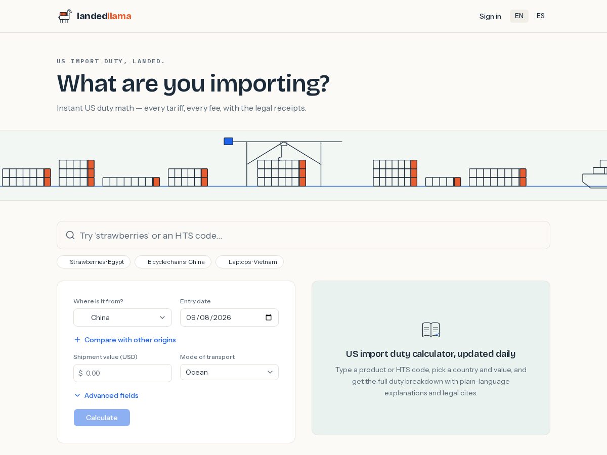 Landing-page snapshot of landedllama.com