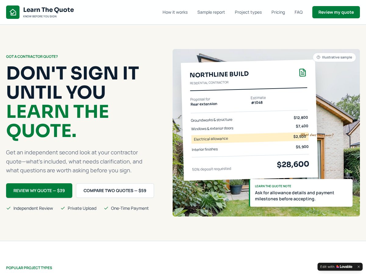 Landing-page snapshot of learnthequote.com