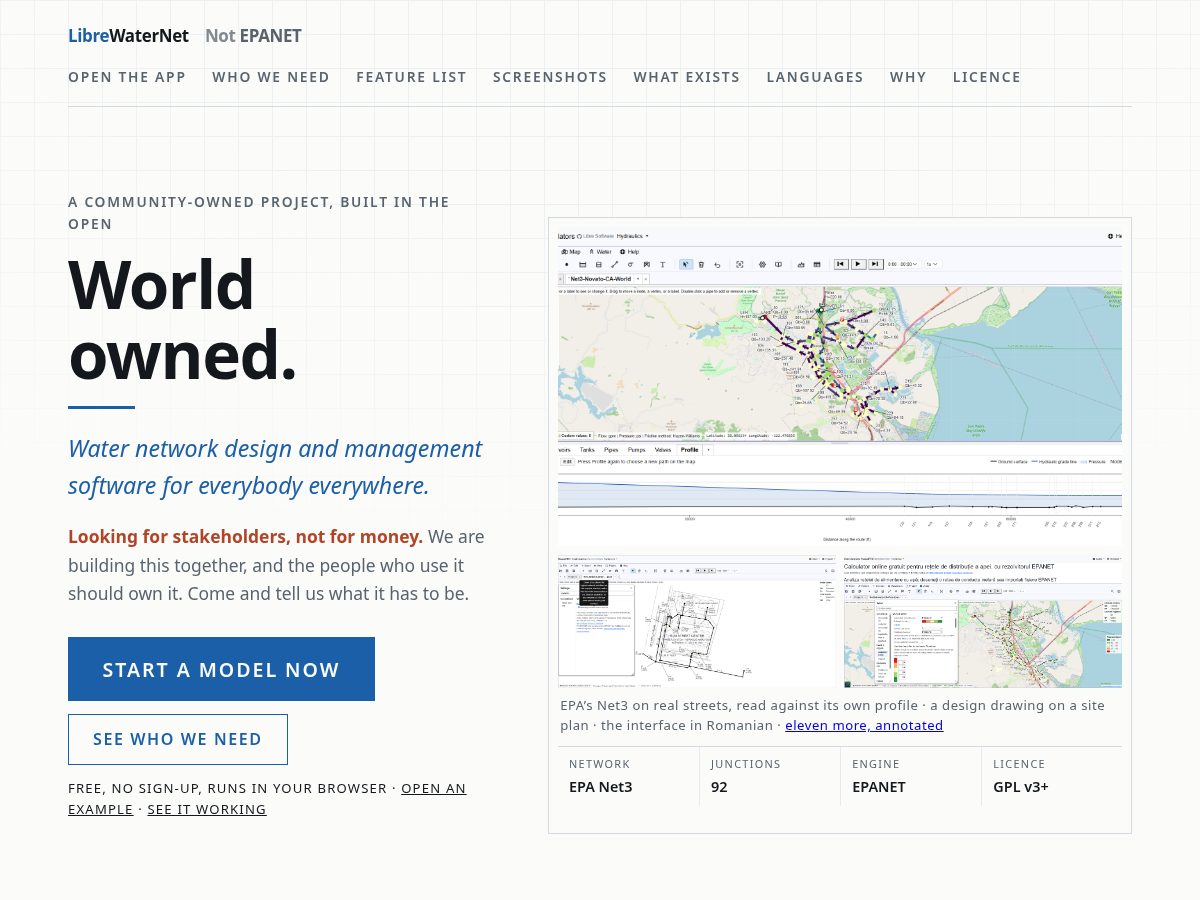 Landing-page snapshot of librewaternet.com