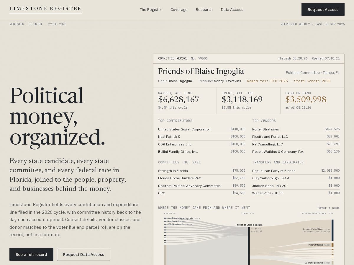 Landing-page snapshot of limestoneregister.com