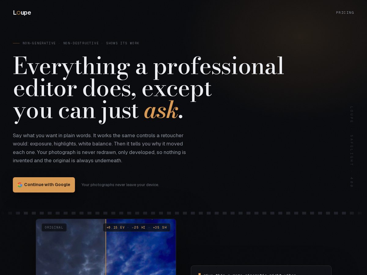 Landing-page snapshot of loupeeditor.com