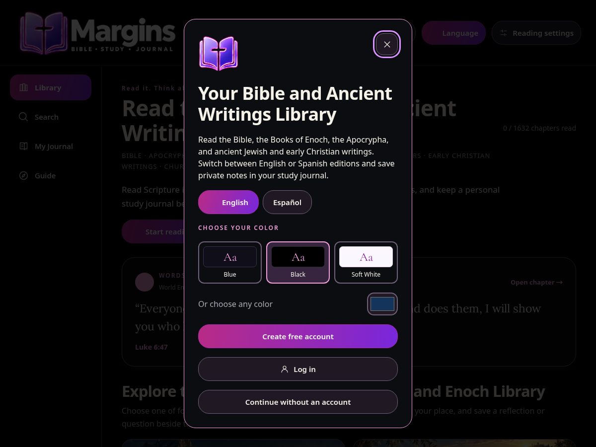 Landing-page snapshot of margins.bible