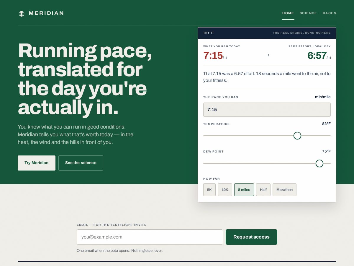 Landing-page snapshot of meridianrunning.com