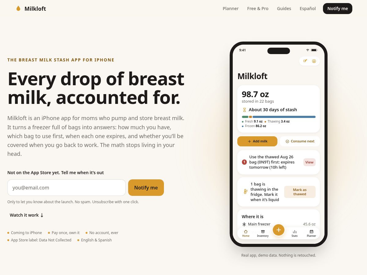 Landing-page snapshot of milkloft.com