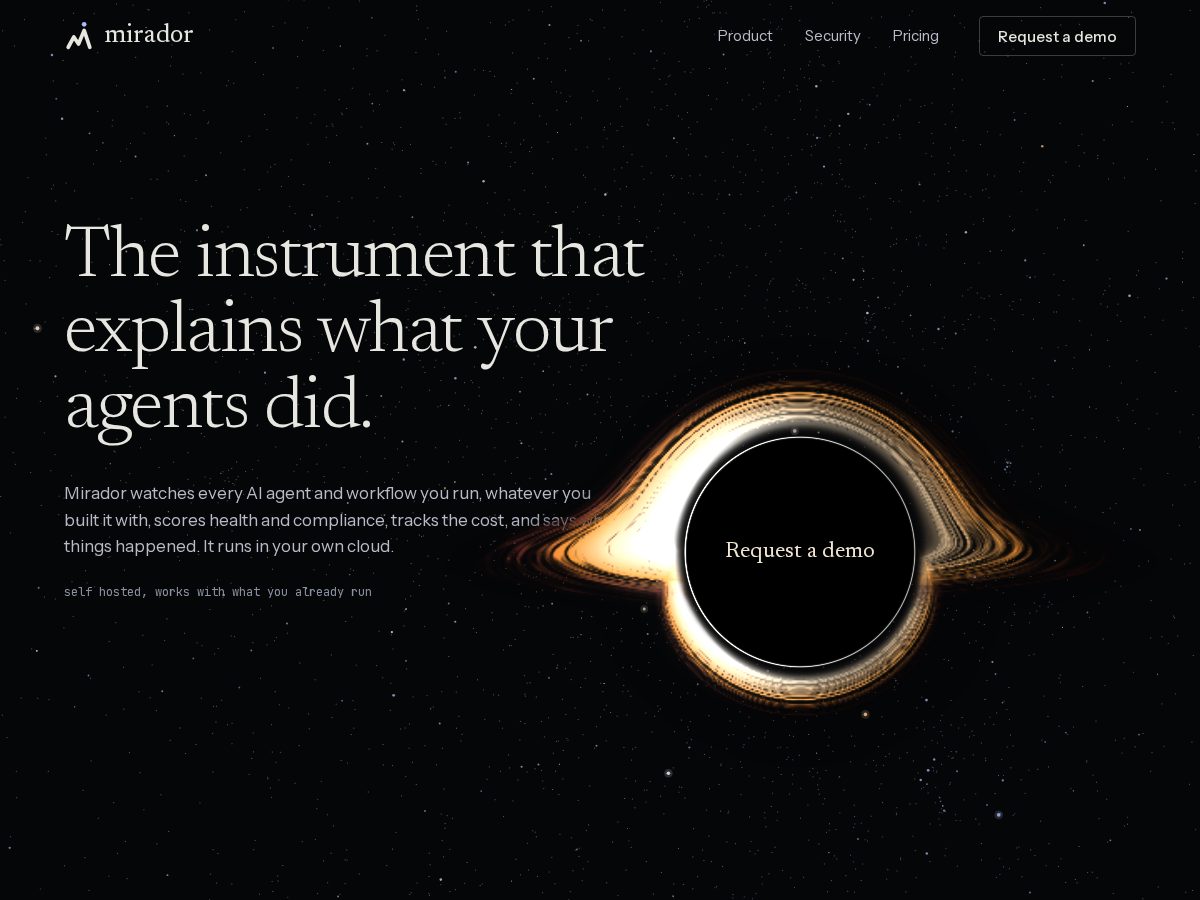 Landing-page snapshot of mirador.systems