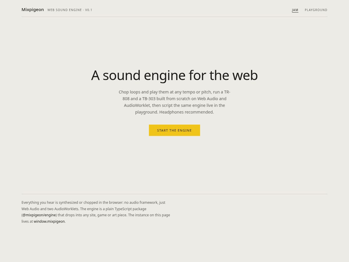 Landing-page snapshot of mixpigeon.com