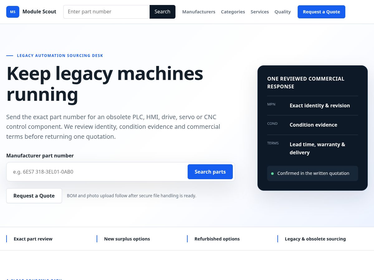 Landing-page snapshot of modulescout.com