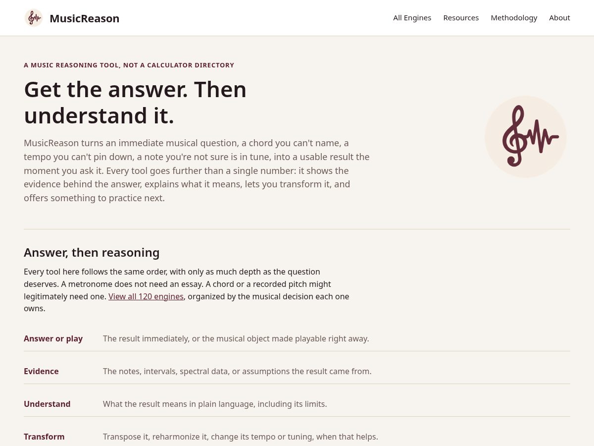 Landing-page snapshot of musicreason.com