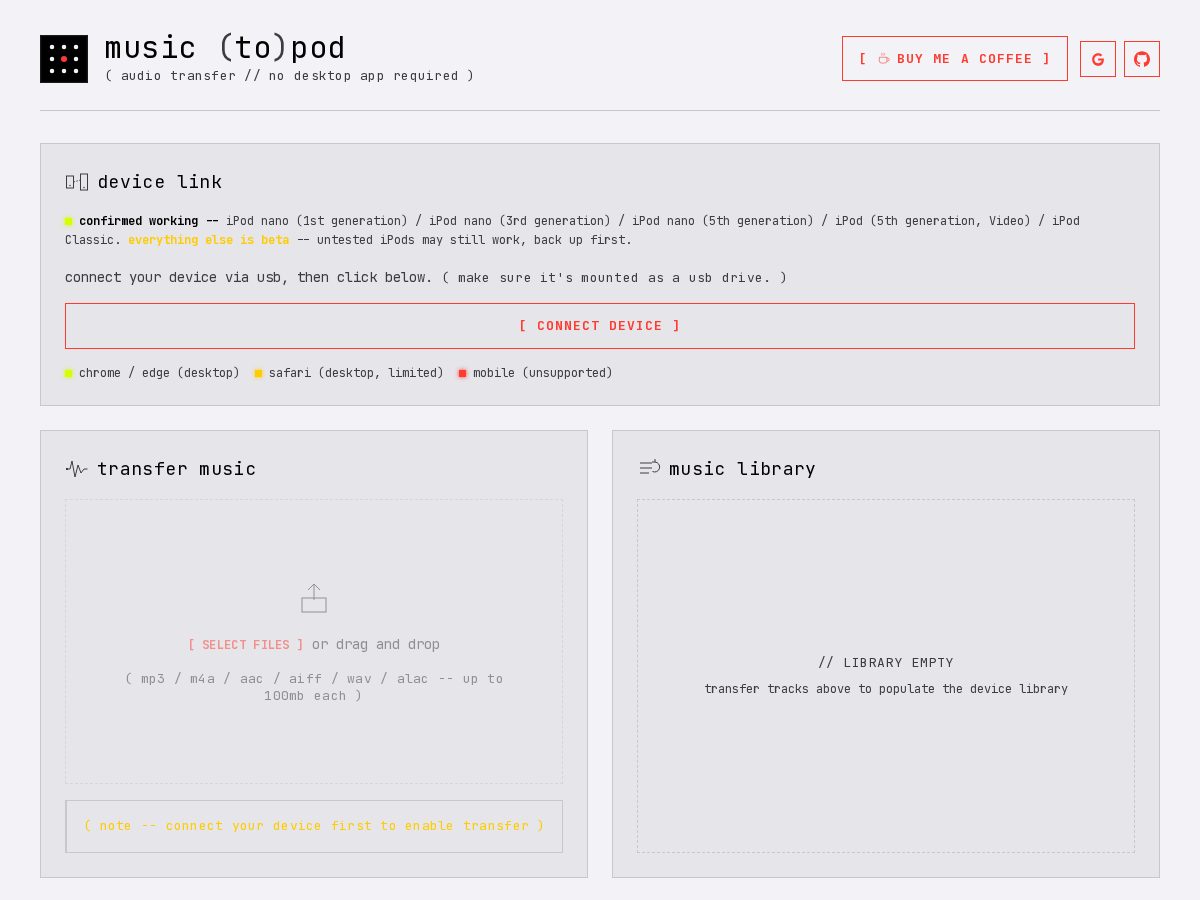 Landing-page snapshot of musictopod.com