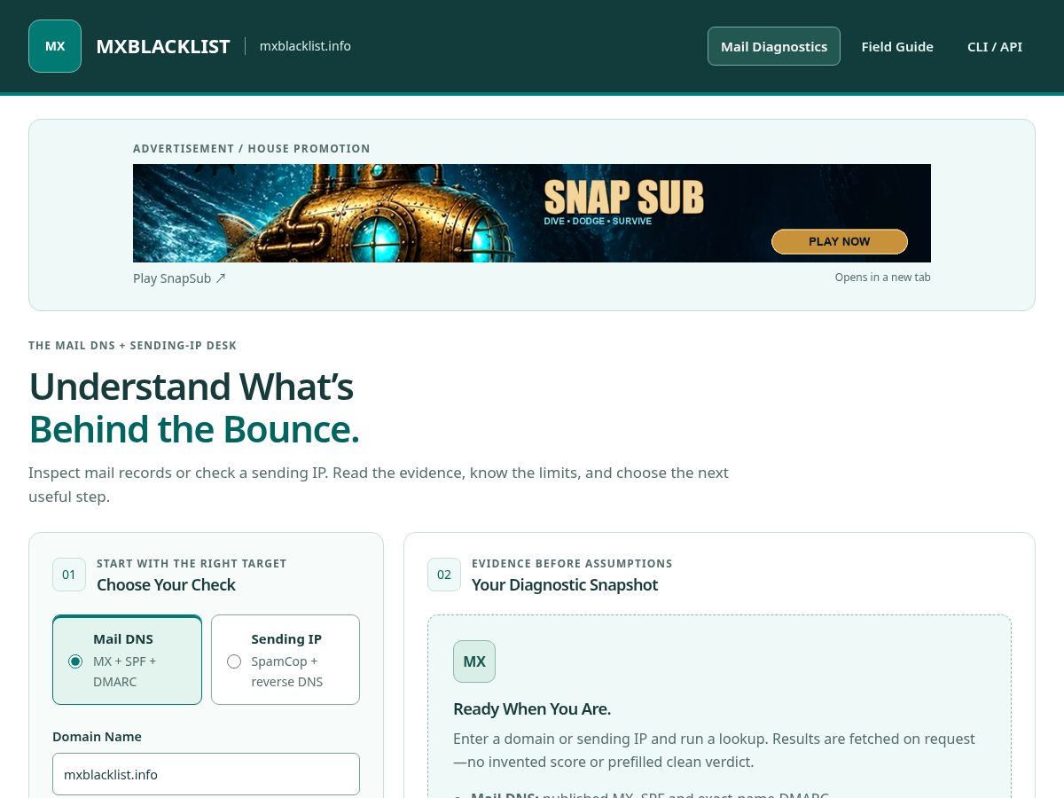 Landing-page snapshot of mxblacklist.info