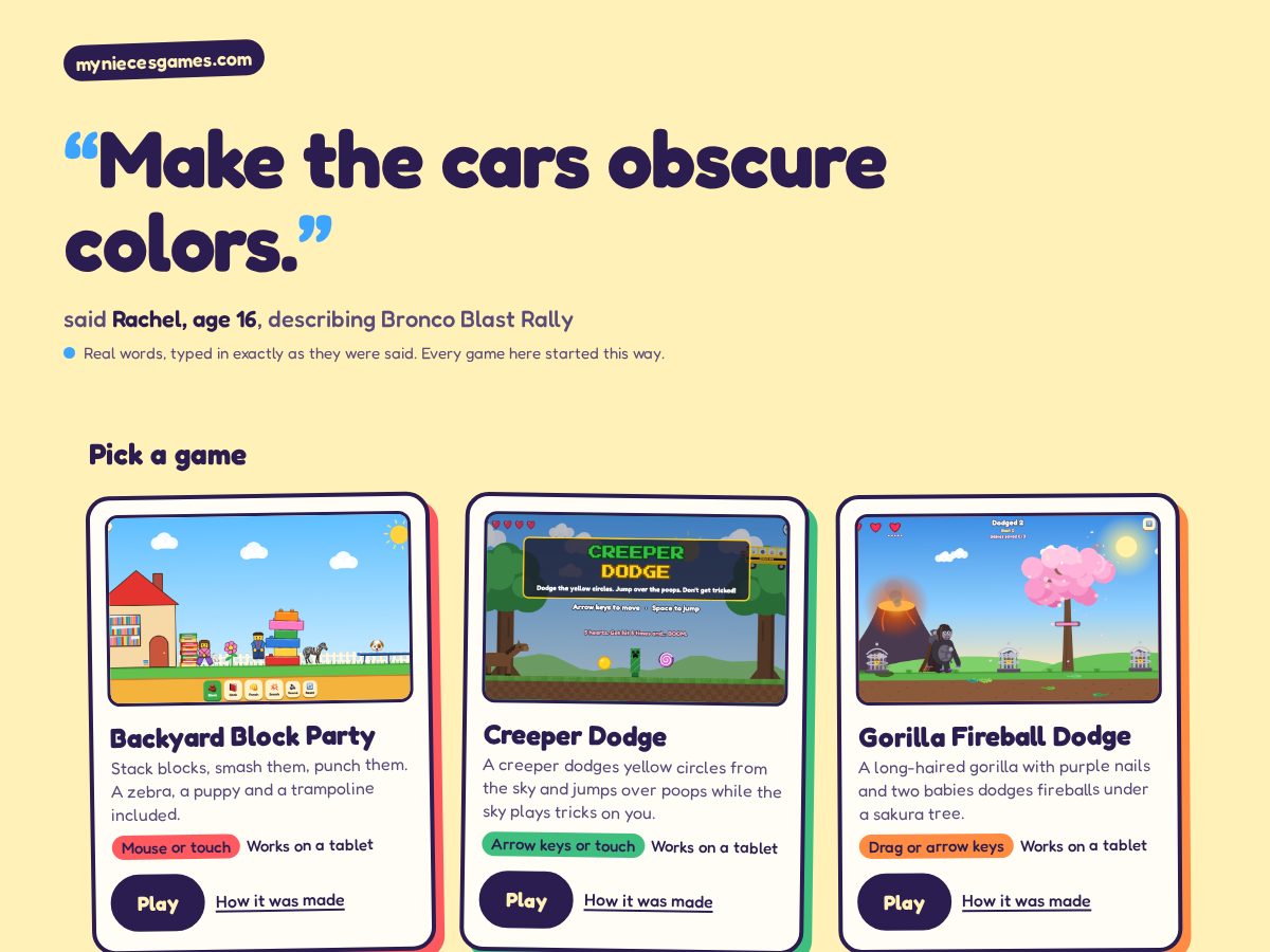 Landing-page snapshot of myniecesgames.com