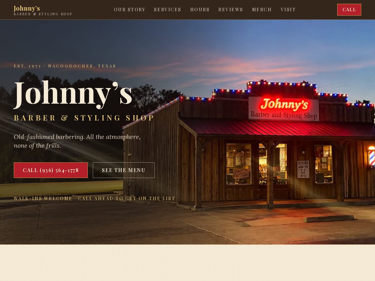 Landing-page snapshot of nacogdochesbarbershop.com