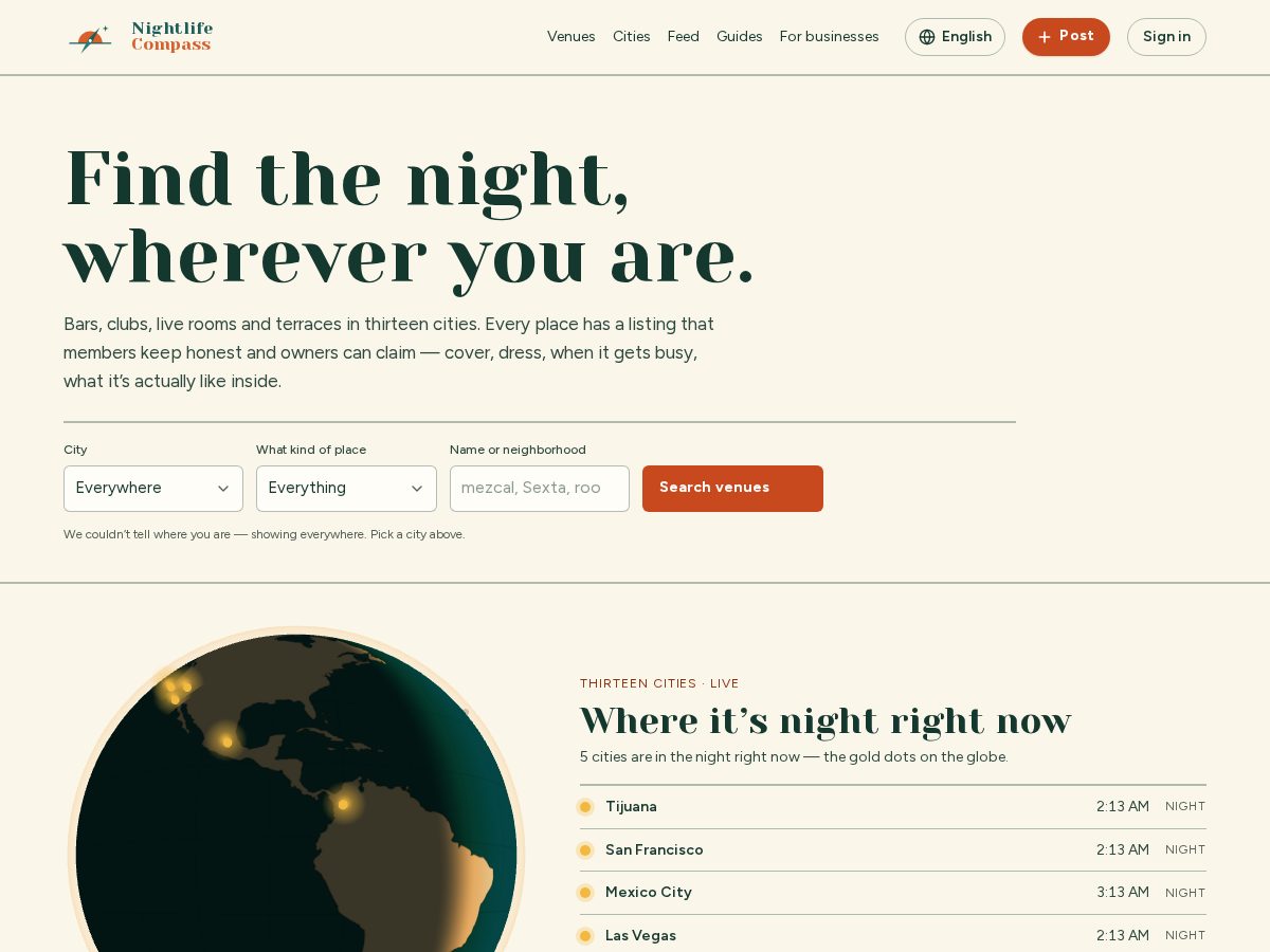 Landing-page snapshot of nightlifecompass.com
