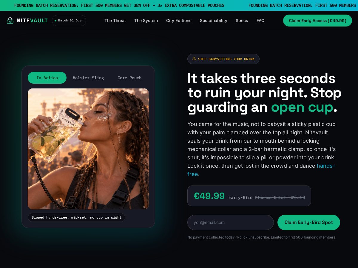 Landing-page snapshot of nitevault.com