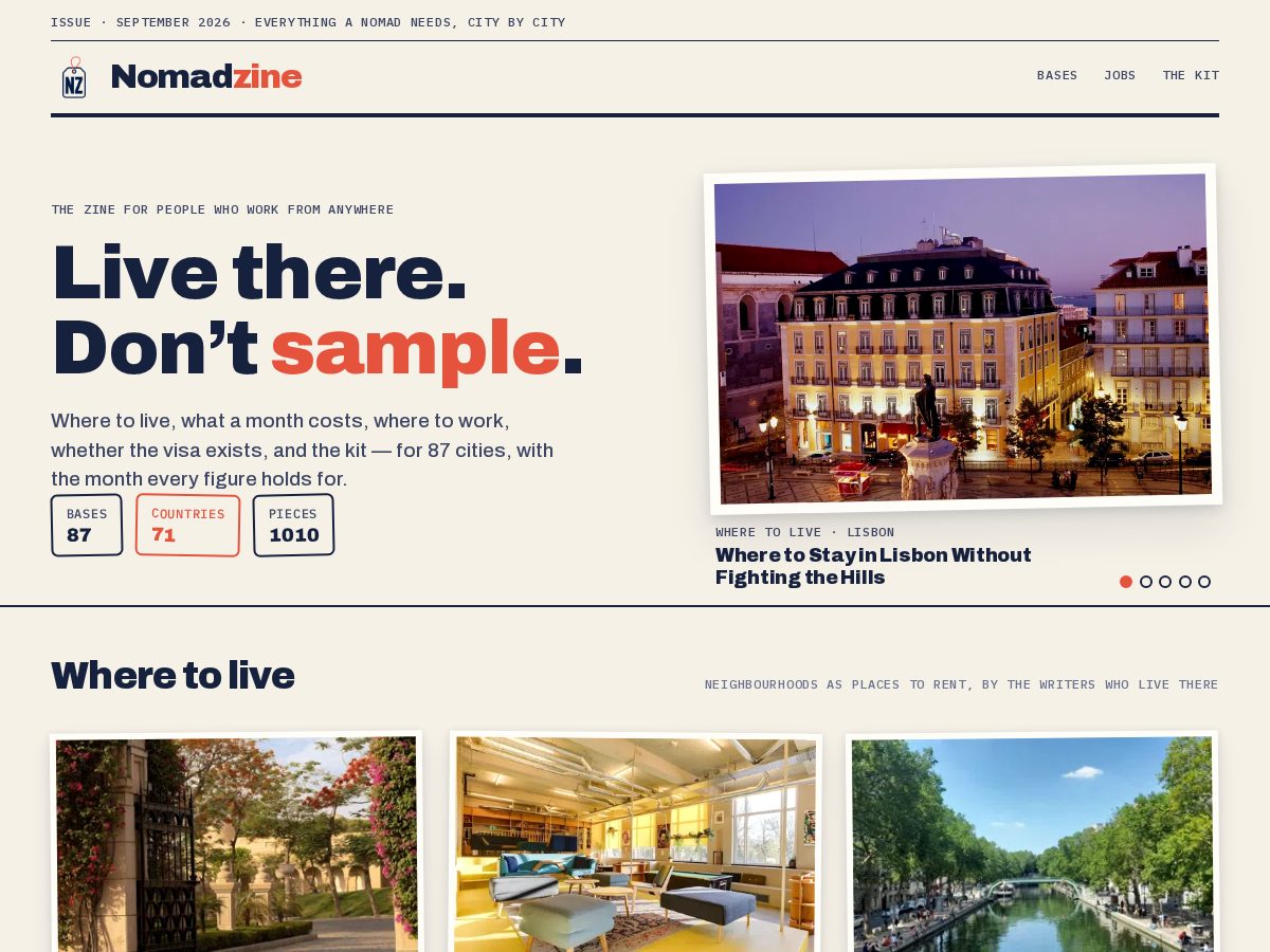 Landing-page snapshot of nomadzine.com