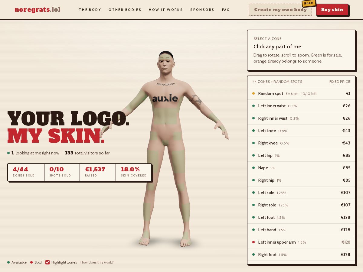 Landing-page snapshot of noregrats.lol